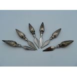 Six sterling silver corn on the cob holders. 8 cm long.