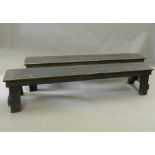 A pair of painted pine benches. 183 cm long.