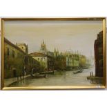 A framed oil on canvas, Venice Canal Scene, indistinctly signed. 90 cm wide.