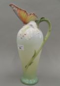 A Franz Art Nouveau style porcelain butterfly ewer. 35 cm high.