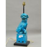 A Chinese pottery Dog of Fo lamp. 32 cm high.
