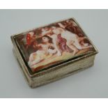 A silver and enamel pill box. 3.5 cm wide.