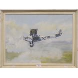 NOEL A BRAY, Bi-Plane, oil on canvas, framed. 55 cm wide.