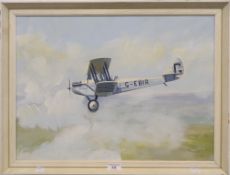 NOEL A BRAY, Bi-Plane, oil on canvas, framed. 55 cm wide.