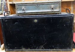 A 19th century Land Agents tin travelling desk box and a 19th century drawer. The former 66 cm wide.