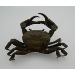 A large Japanese bronze model of a crab. 11 cm wide.