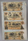 Four American Civil War Central Bank of Virginia notes.