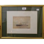 WT SUTTON (flourished 1874-1920), HMS Flora, watercolour, framed and glazed. 16.5 cm wide.