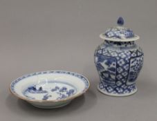 An 18th/19th century Chinese blue and white porcelain jar and cover,