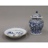 An 18th/19th century Chinese blue and white porcelain jar and cover,