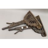 Two Victorian cast iron conservatory levers. 48 cm high.