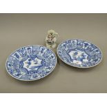 Two Ming Dynasty 'Wan Li' period 1573-1620 blue and white plates, painted with rockwork,