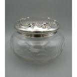 A Gorham and Co vintage sterling silver topped cut glass powder bowl and cover. 11 cm diameter.