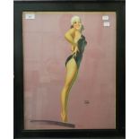 Earl Moran 1940s pin up, Watch This One, print, framed and glazed. 39.5 cm wide.