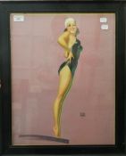 Earl Moran 1940s pin up, Watch This One, print, framed and glazed. 39.5 cm wide.