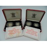 Two cased pairs of silver five pence pieces
