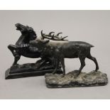 A Victorian cast stag and a carved horse