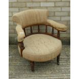 A Victorian walnut frame tub open armchair. 67 cm wide.