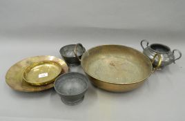 A quantity of brass and iron scales and pans.