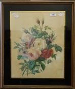 Floral Still Life of Roses, watercolour, framed and glazed. 32 cm wide.