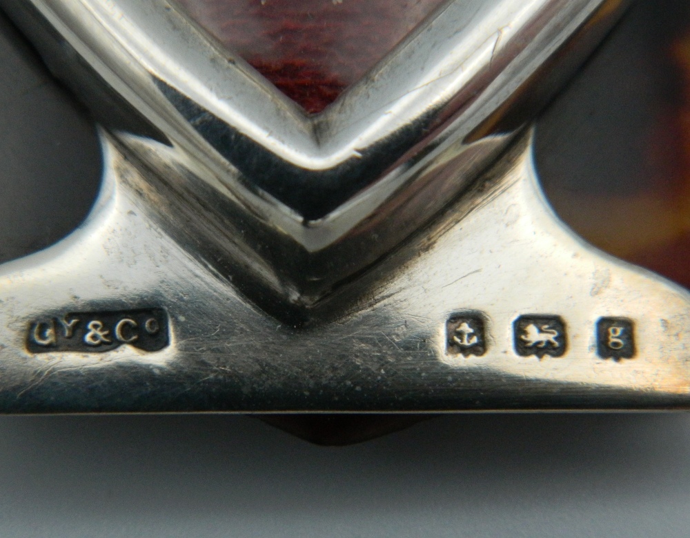 An unusual hallmarked silver heart shaped frame forming part of a tortoiseshell backed letter clip, - Image 4 of 6