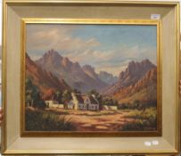 J VAN SCHOOR, Valley View, oil on canvas, framed. 74 cm wide overall.