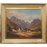 J VAN SCHOOR, Valley View, oil on canvas, framed. 74 cm wide overall.