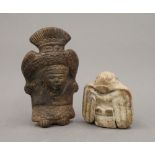 A South American Pre Colombian terracotta figure of a deity and an unusual South American stone