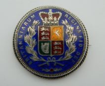 An 1847 enamel crown brooch. 4 cm diameter.