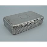 A small Victorian silver snuff box of rectangular form, maker Francis Clark, Birmingham, 1843.