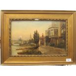 A Victorian oil on board, Kew Bridge, Strand on the Green, London, framed. 39.5 x 25 cm.