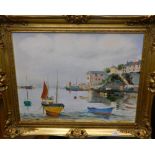 A 20th century oil on canvas, Harbour Scene, signed BENNETT and dated '76, framed. 59 cm wide.