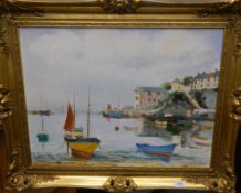 A 20th century oil on canvas, Harbour Scene, signed BENNETT and dated '76, framed. 59 cm wide.