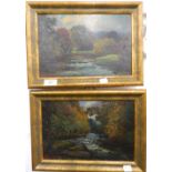 WILLIAMS THORNTON BROCKLEBANK (1882-1970), River Scenes, oils on board, a pair. 29 cm wide.