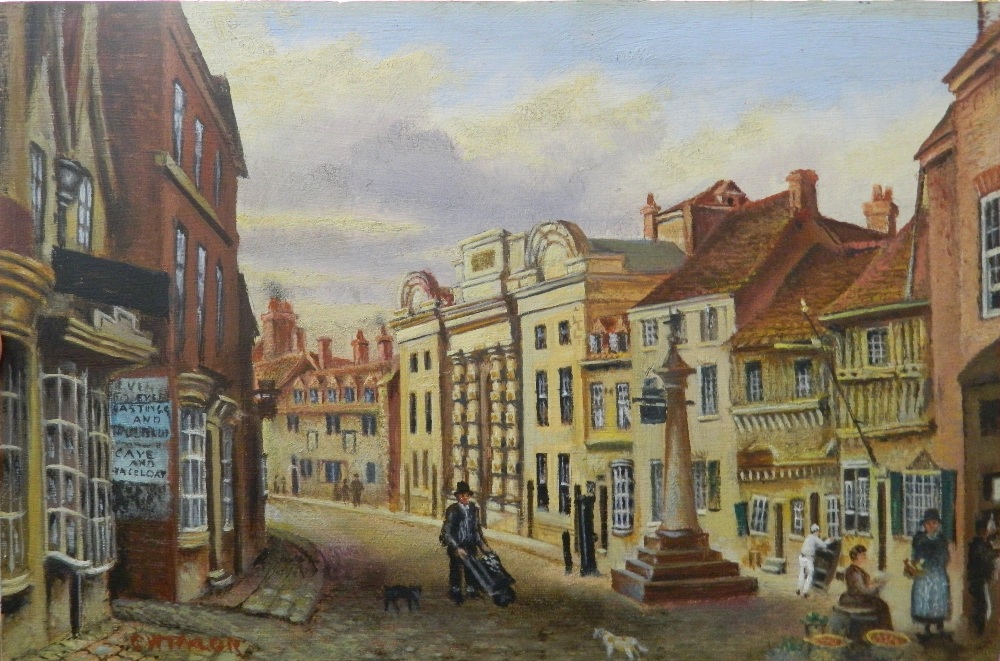 GW TAYLOR, Leicester Street Scenes, oils on board, a pair. - Image 2 of 2