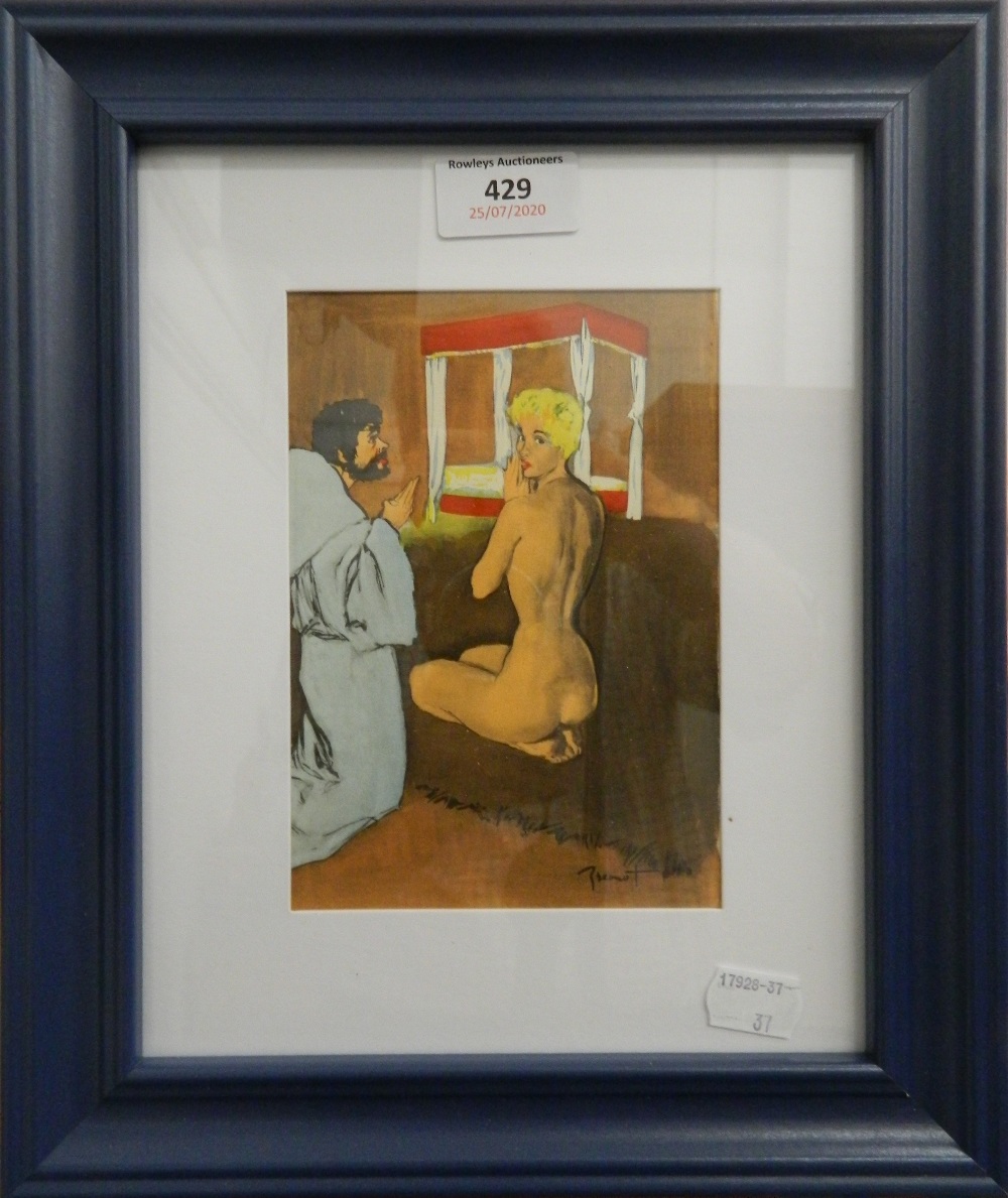 PIERRE LAURENT BRENOT, Priest, limited edition lithograph, 1955, framed and glazed. 11.5 cm wide.