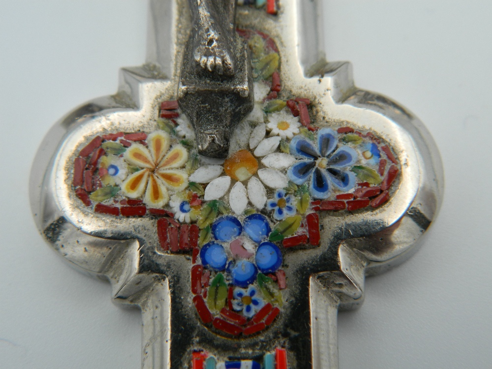 An Italian micro-mosaic inset silver plated crucifix. 20 cm high. - Image 8 of 8