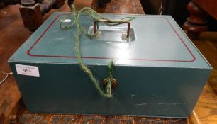 A small tin deed box. 35 cm wide.