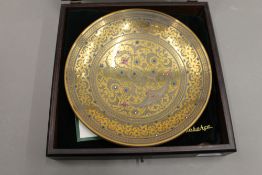 A Contemporary copy of a Turkish Ottoman highly decorated glass dish with wood box and certificate.