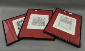 Three framed HOGARTH etchings. 31 cm wide overall.