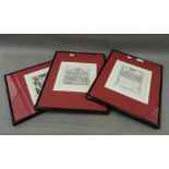 Three framed HOGARTH etchings. 31 cm wide overall.