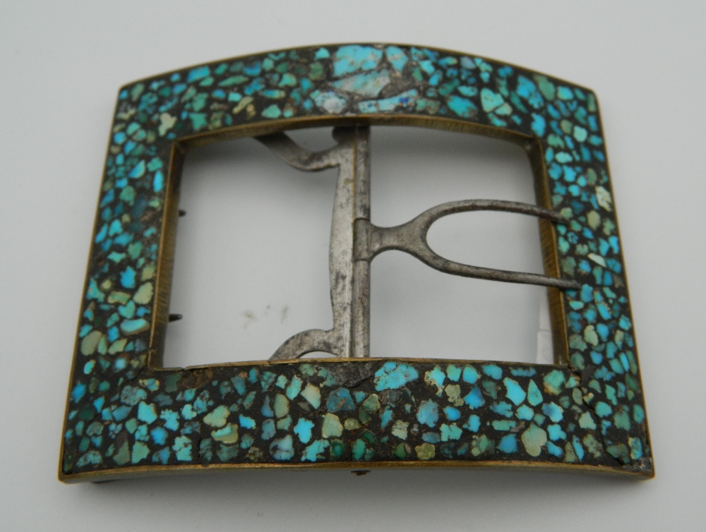 A turquoise set buckle. 7.5 cm wide.