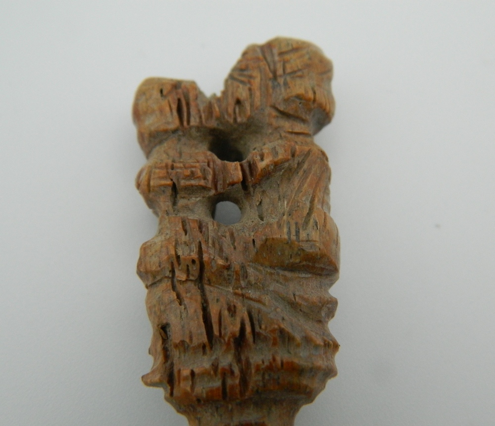 Two Roman bone cloak pins, the terminals carved with figures in erotic pursuits. - Image 3 of 5