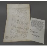 A 17th century letter written by Jo Hampden to his honoured and dear friend Sr John Eliott at his