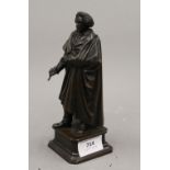 A late 19th century standing bronze figure of Beethoven stamped Siebenkees, Nuremberg. 19 cm high.