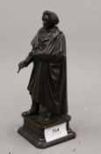 A late 19th century standing bronze figure of Beethoven stamped Siebenkees, Nuremberg. 19 cm high.