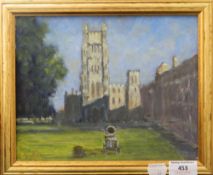 DAVID BAXTER, Ely cathedral, oil on board, framed. 24.5 cm wide.