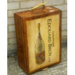 A wooden box painted with a champagne bottle.