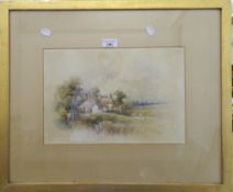 S BOWERS, Rural Cottage, watercolour, framed and glazed. 36 cm wide.