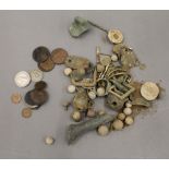 A box containing coins, metal detector finds, etc.